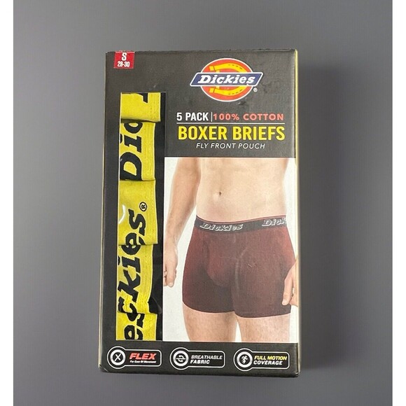 Dickies Boxer Briefs Size Small 5 Pack 100% Cotton Fly Pouch Black Underwear NEW - Picture 1 of 7